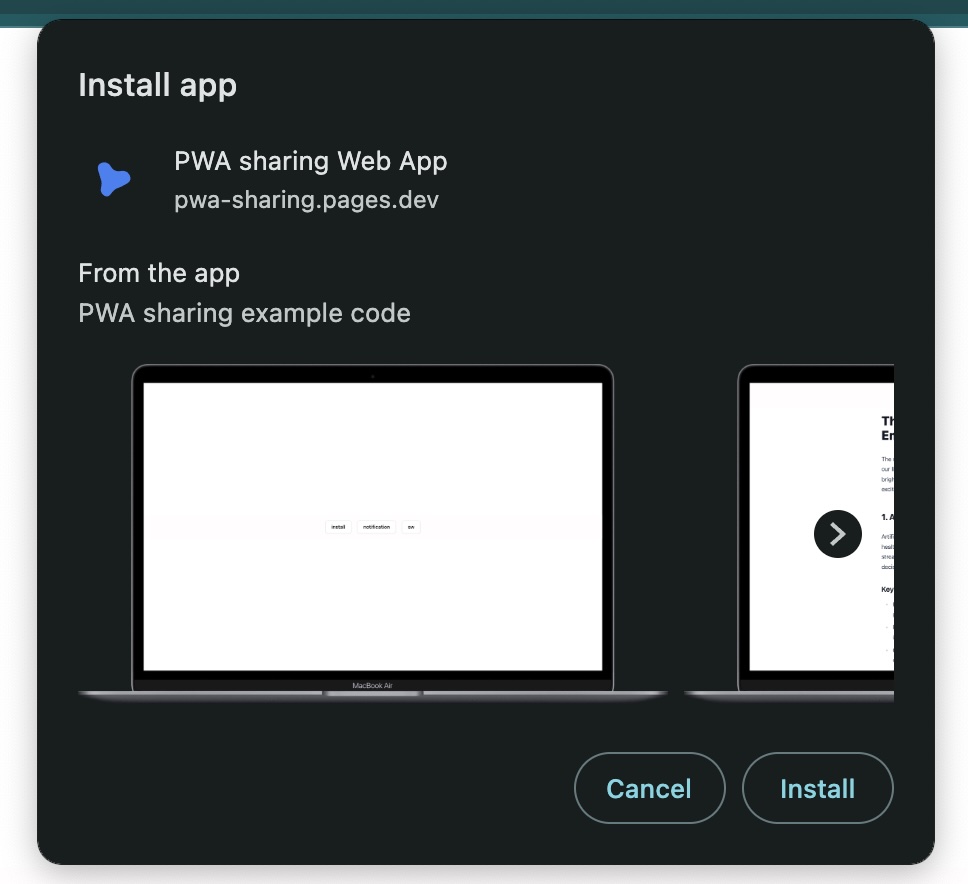 macOS PWA Web app 桌面版安裝畫面